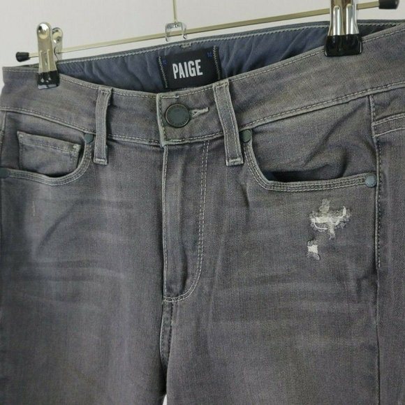 Paige Hoxton High Rise Skinny Crop Distressed Raw Hem Jean, Nila Grey - Picture 4 of 12